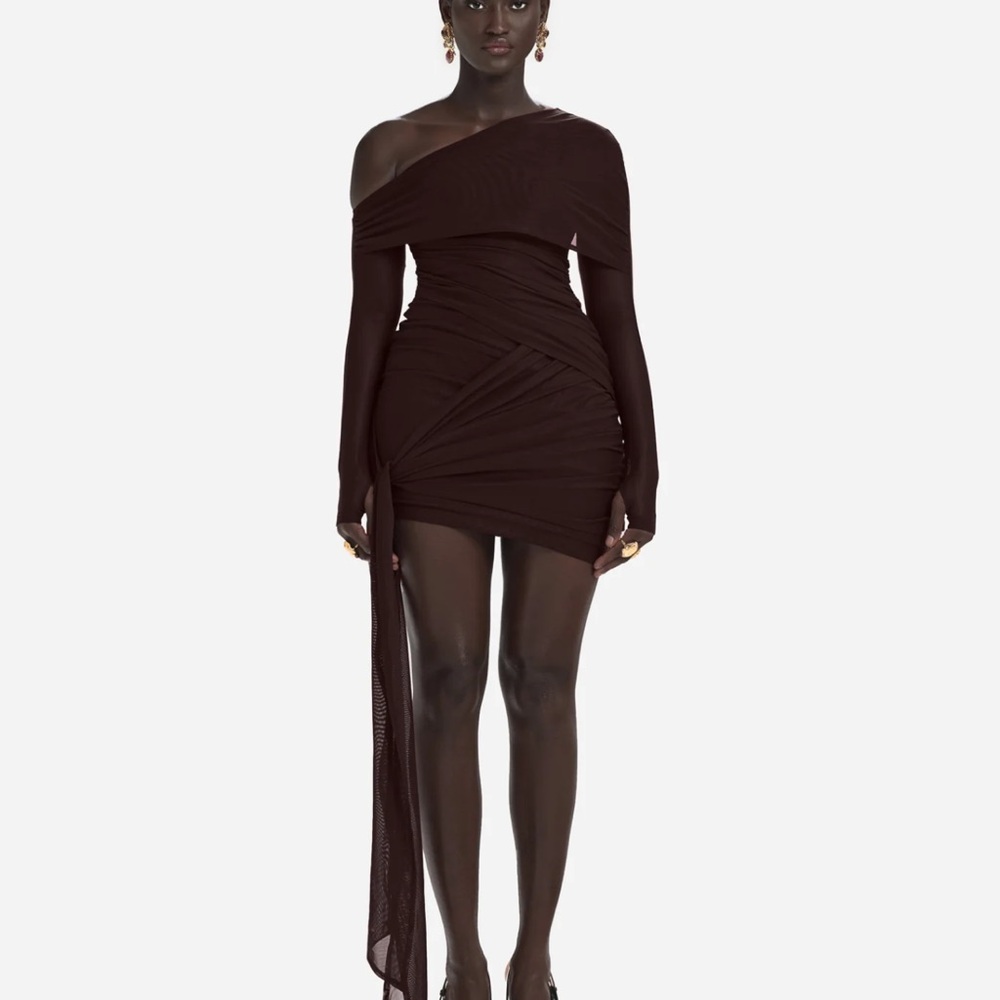 Elegant One Shoulder Brown Dress